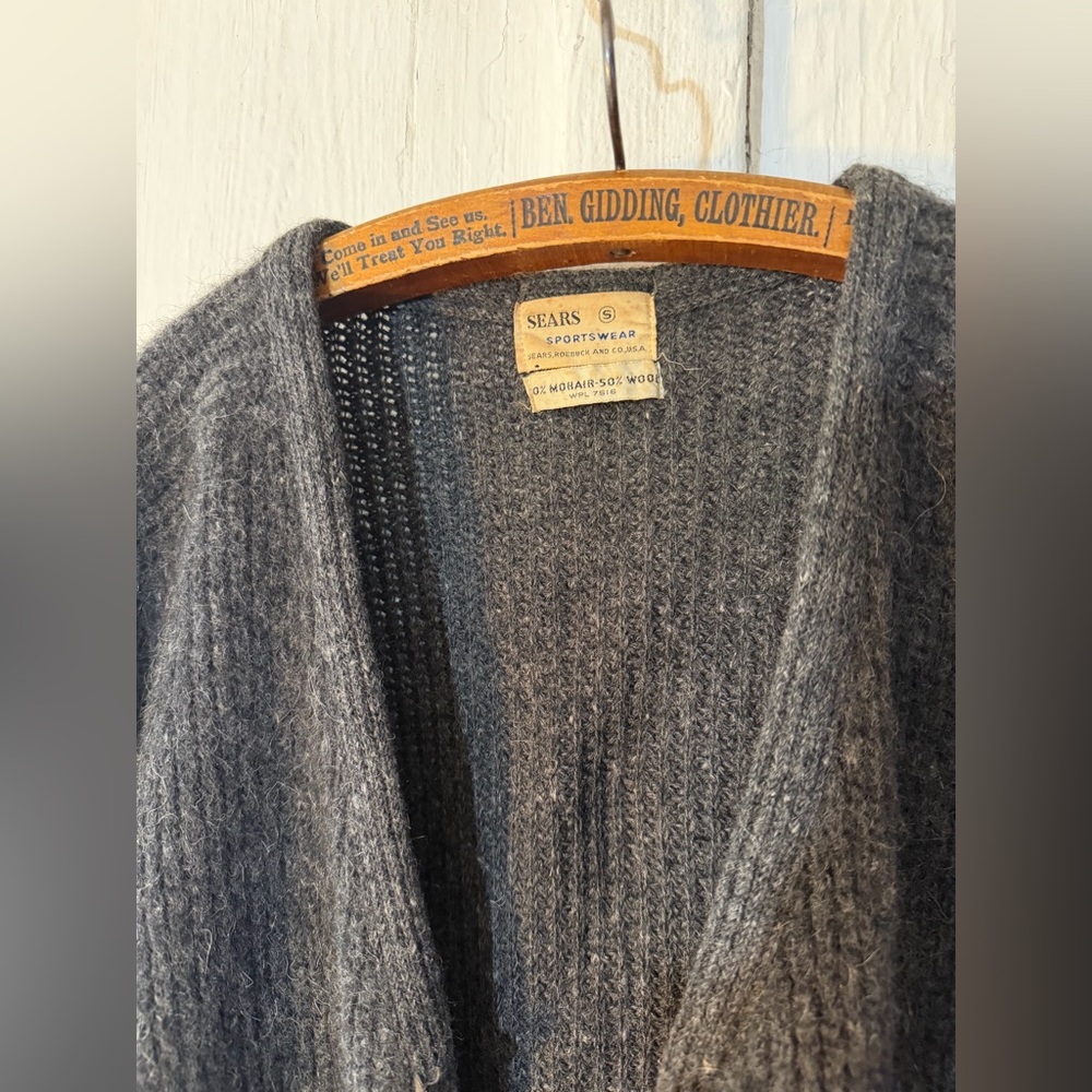 🚫SOLD🚫Vtg 60s Sears Sportswear 50/50 Mohair Wool Blend Cardigan Grey:Sz Small - Picture 2 of 16